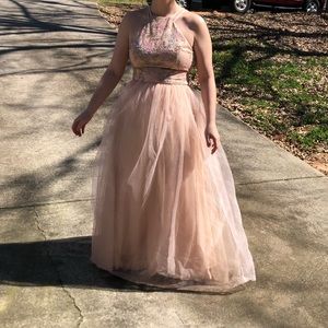 light pink/champagne floral prom dress